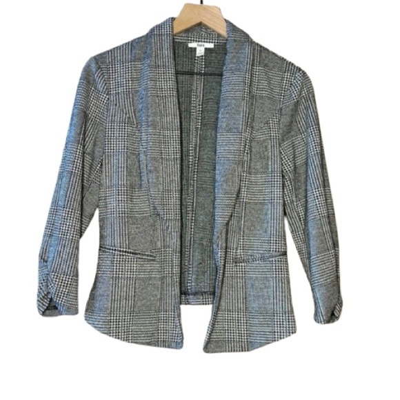 Bar III Jackets & Blazers - Women's S BAR lll Plaid/Herringbone Blazer Black White Open Style
